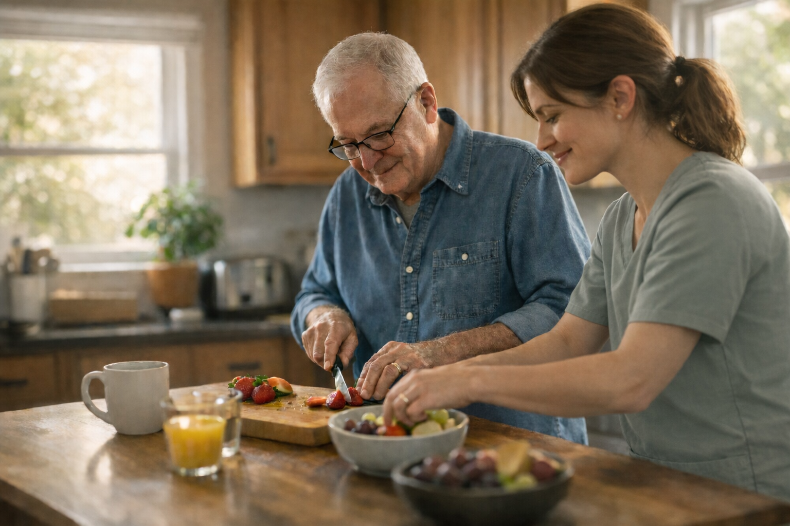 Caregiver helping a client at home